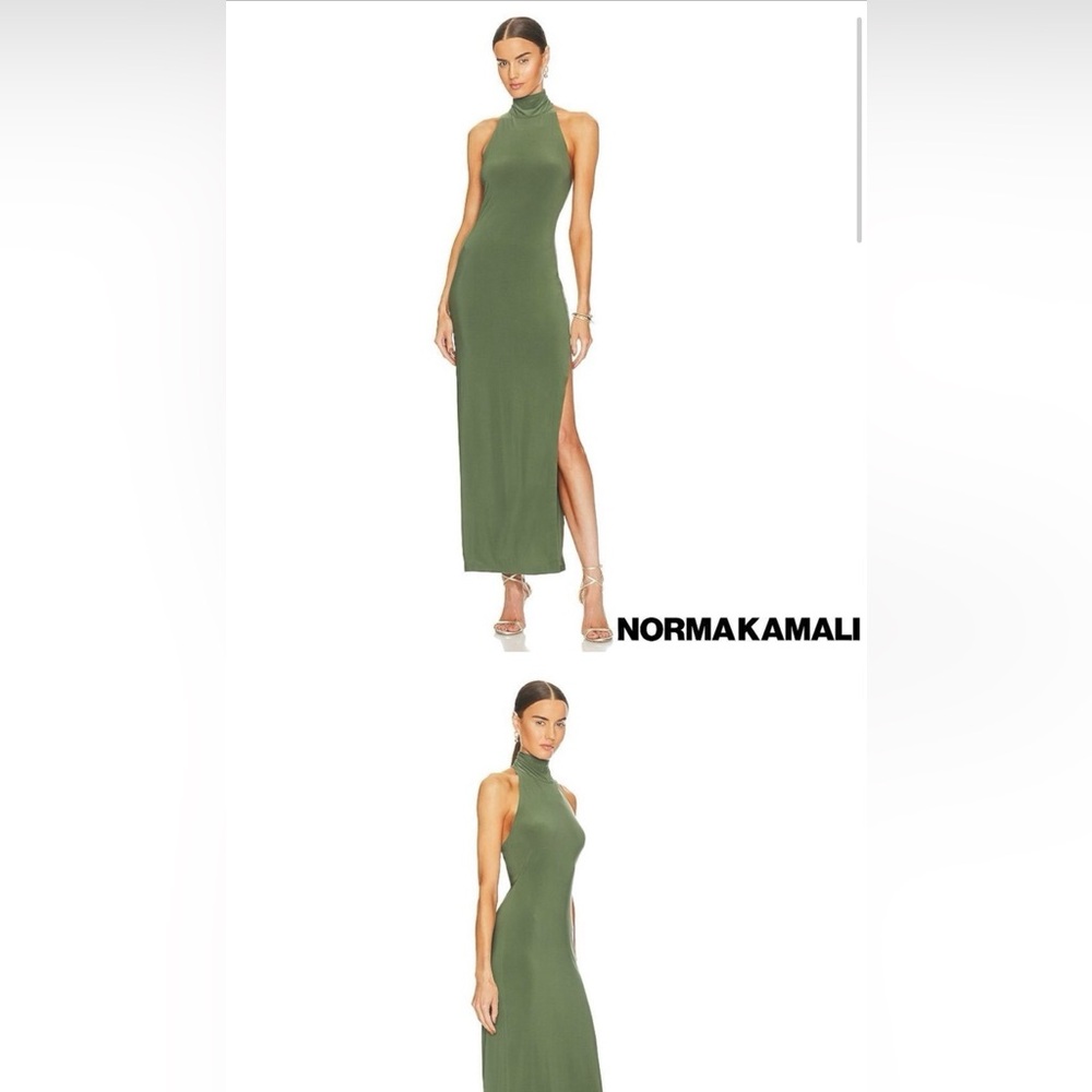 Norma Kamali Halter Side Slit Gown - Caledon (sage)
